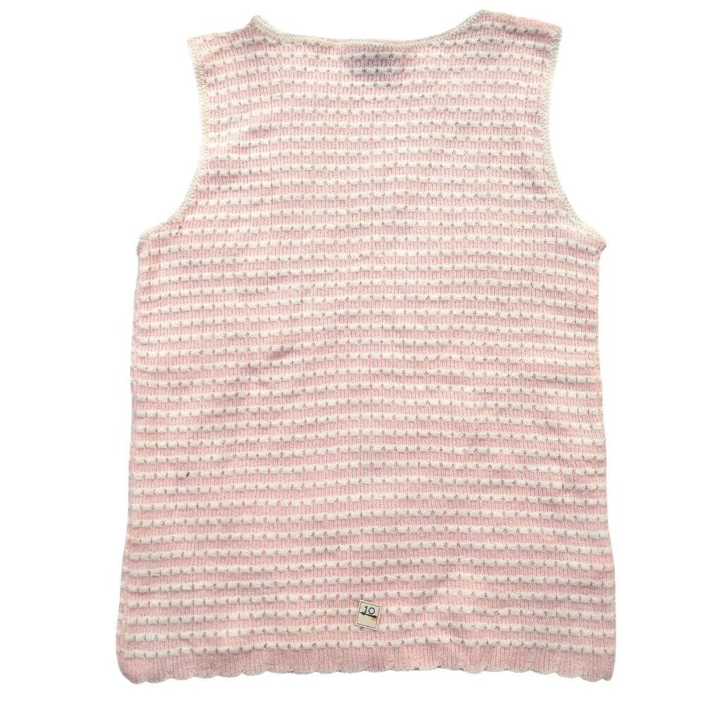 Vintage 1940s-1950s Pink White Stripe Sleeveless Knit Crewneck Sweater Top Vest